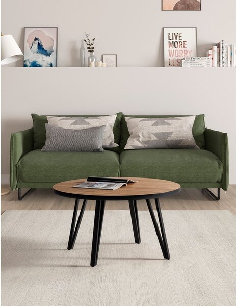 Tavolino da salotto rotondo nero/di colore naturale con piano effetto rovere ø 80 cm Sindi – Marckeric