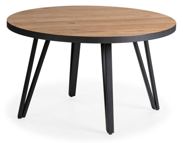 Tavolino da salotto rotondo nero/di colore naturale con piano effetto rovere ø 80 cm Sindi – Marckeric