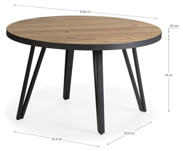 Tavolino da salotto rotondo nero/di colore naturale con piano effetto rovere ø 80 cm Sindi – Marckeric