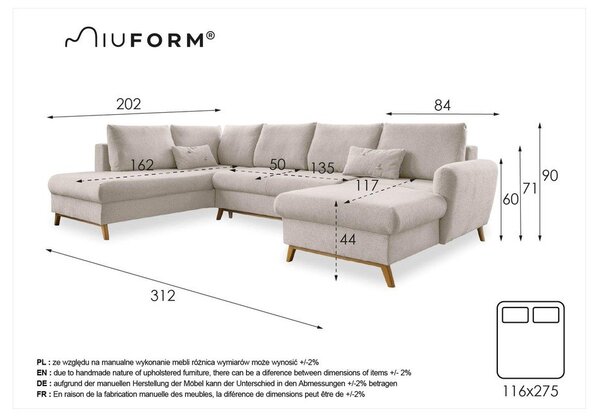 Divano letto a U grigio chiaro, angolo sinistro Scandic Lagom - Miuform
