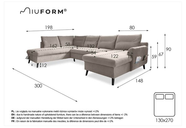 Divano letto a U in velluto turchese, angolo sinistro Stylish Stan - Miuform