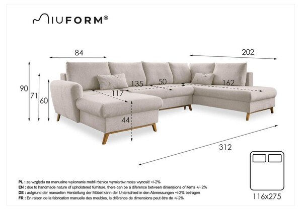 Divano letto a U grigio scuro, angolo destro Scandic Lagom - Miuform