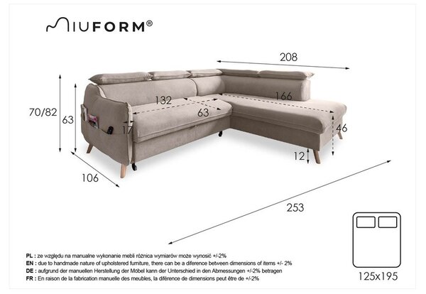 Divano letto angolare grigio chiaro (angolo destro) Sweet Harmony - Miuform