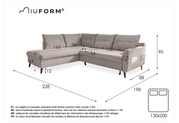 Divano letto angolare in velluto turchese L, angolo sinistro Stylish Stan - Miuform