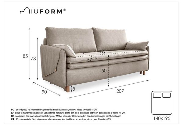 Divano letto beige 207 cm Simon - Miuform