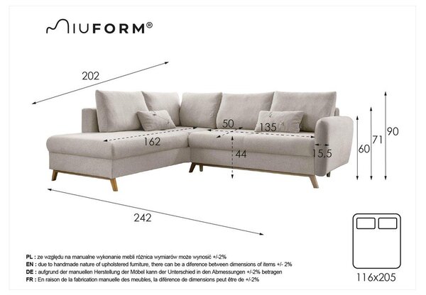 Divano letto angolare arancio mattone L, angolo sinistro Scandic Lagom - Miuform