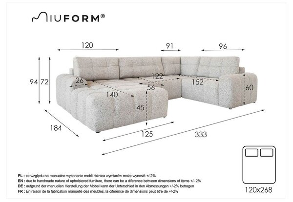 Divano angolare componibile color crema allungabile/con contenitore (con penisola a destra) Lulu – Miuform