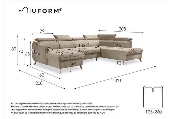 Divano letto angolare grigio chiaro (angolo destro) Sweet Harmony - Miuform