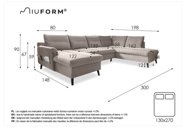 Divano letto a U in velluto turchese, angolo destro Stylish Stan - Miuform