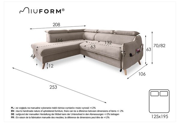 Divano letto angolare beige (angolo sinistro) Sweet Harmony - Miuform