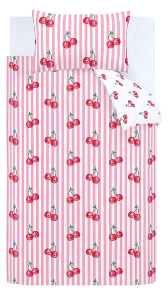Set copripiumino e federa bianco e rosa per letto singolo 135x200 cm Disco Cherries Stripes – Catherine Lansfield