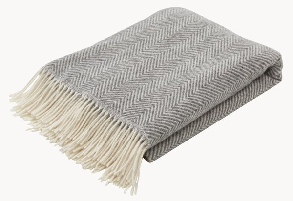 Coperta in lana con motivo a spina di pesce e frange Tyrol