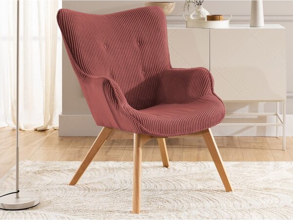 Poltrona rossa con rivestimento in velluto a coste Niko – Ropez