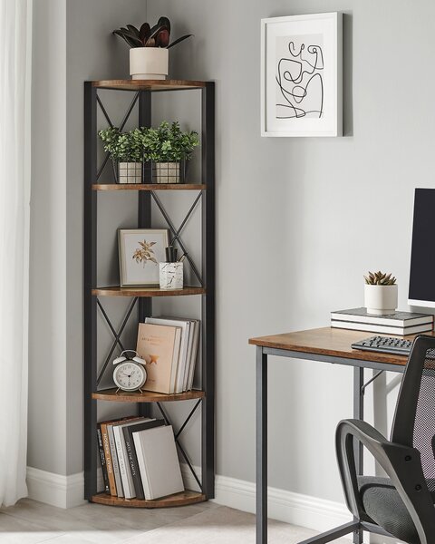 Scaffale angolare VASAGLE a 5 livelli, altezza 160 cm, libreria, scaffale verticale, scaffale contenitore