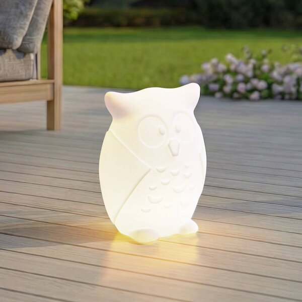 Lindby Lampada a batteria LED Errol, gufo, bianco, RGBW, IP54 Errol Lindby, dimmerabile, Bianco / Opale, Cameretta, Plastica, Moderno