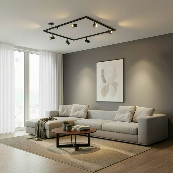 Sistema di binari Lindby Linaro, GU10, a 6 luci, nero, forma O Linaro, Nero, Soggiorno / Sala da pranzo, Alluminio, Moderno
