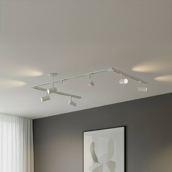 Sistema di binari Lindby Linaro, GU10, a 6 luci, bianco, forma C Linaro, Bianco / Opale, Soggiorno / Sala da pranzo, Alluminio, Moderno