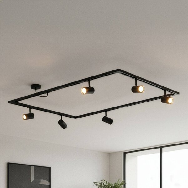 Sistema di binari Lindby Linaro, GU10, a 6 luci, nero, forma O Linaro, Nero, Soggiorno / Sala da pranzo, Alluminio, Moderno