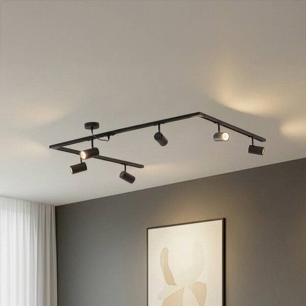 Sistema di binari Lindby Linaro, GU10, a 6 luci, nero, forma C Linaro, Nero, Soggiorno / Sala da pranzo, Alluminio, Moderno