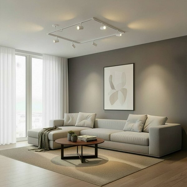 Sistema di binari Lindby Linaro, GU10, a 6 luci, bianco, forma O Linaro, Bianco / Opale, Soggiorno / Sala da pranzo, Alluminio, Moderno