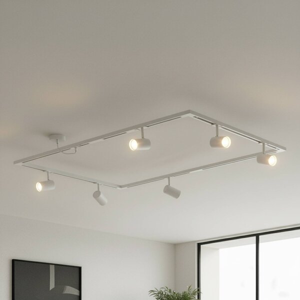 Sistema di binari Lindby Linaro, GU10, a 6 luci, bianco, forma O Linaro, Bianco / Opale, Soggiorno / Sala da pranzo, Alluminio, Moderno
