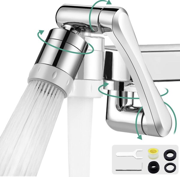 Prolunga per rubinetto con aeratore, dispositivo per il risparmio idrico da applicare al rubinetto, con due modalità di spruzzo, prolunga multifunzionale girevole a 1440°, aeratori per rubinetti da cucina e bagno