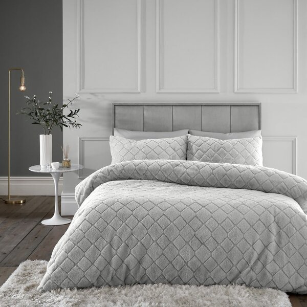 Set copripiumino e federa grigio in micropile per letto singolo 135x200 cm Cosy Diamond – Catherine Lansfield