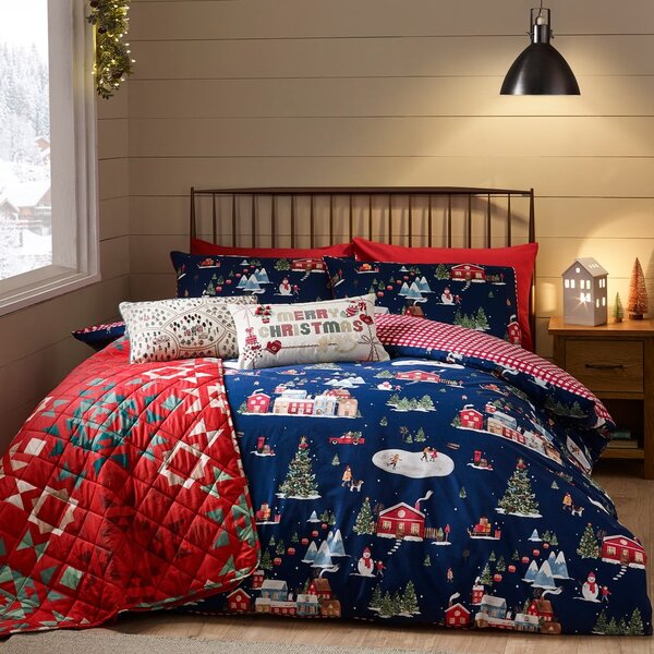Set copripiumino e federa blu per letto matrimoniale 200x200 cm Ski Village – Catherine Lansfield