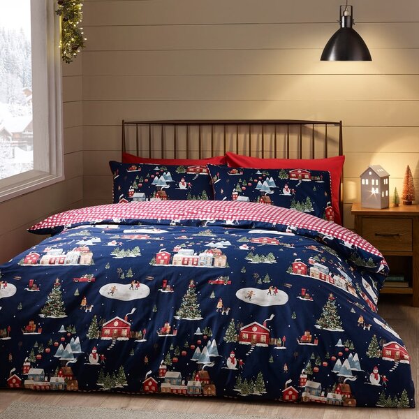 Set copripiumino e federa blu per letto matrimoniale 200x200 cm Ski Village – Catherine Lansfield