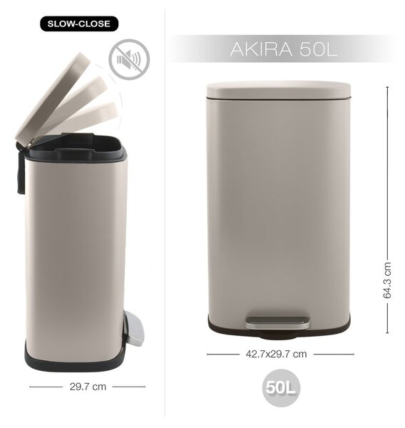 Cestino per la spazzatura grigio tortora in acciaio con pedale 50 l Akira – Spirella