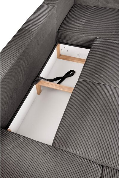 Divano angolare grigio allungabile (con penisola a sinistra/a forma di "U") con rivestimento in velluto a coste Tori – Bonami Selection