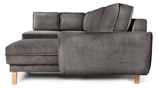 Divano angolare grigio allungabile (con penisola a sinistra/a forma di "U") con rivestimento in velluto a coste Tori – Bonami Selection