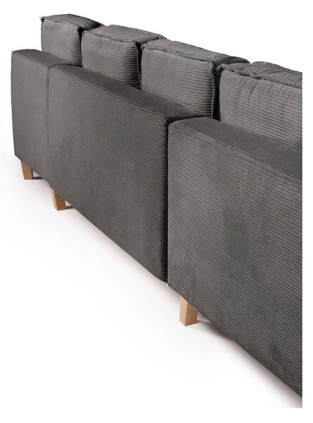 Divano angolare grigio allungabile (con penisola a sinistra/a forma di "U") con rivestimento in velluto a coste Tori – Bonami Selection
