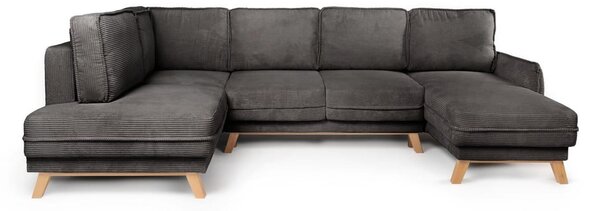 Divano angolare grigio allungabile (con penisola a sinistra/a forma di "U") con rivestimento in velluto a coste Tori – Bonami Selection