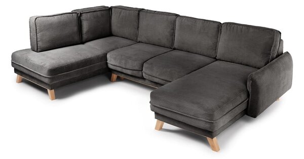 Divano angolare grigio allungabile (con penisola a sinistra/a forma di "U") con rivestimento in velluto a coste Tori – Bonami Selection