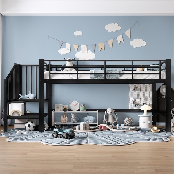 Letto a metà altezza con scala contenitore per bambini