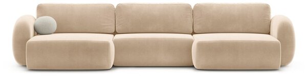 Divano angolare beige allungabile/con contenitore (a U) con rivestimento in velluto Tonale – Cosmopolitan Design