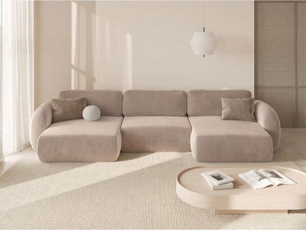 Divano angolare beige allungabile/con contenitore (a U) con rivestimento in velluto Tonale – Cosmopolitan Design