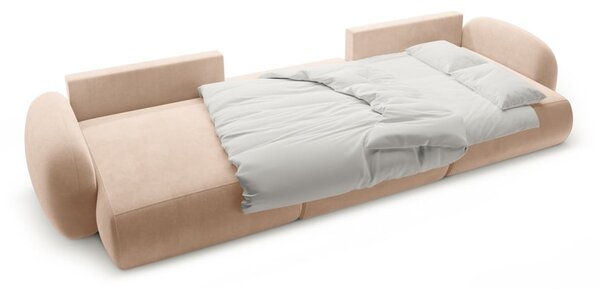 Divano angolare beige allungabile/con contenitore (a U) con rivestimento in velluto Tonale – Cosmopolitan Design