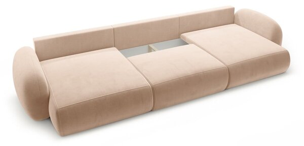 Divano angolare beige allungabile/con contenitore (a U) con rivestimento in velluto Tonale – Cosmopolitan Design