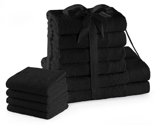 Set di asciugamani per viso e corpo tipo terry neri in cotone 10 pz Amari – Restilo