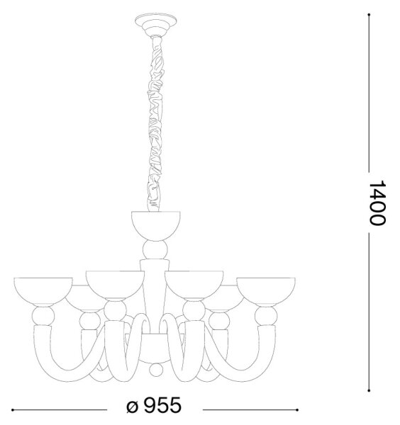 Ideal Lux - Lampadario a catena BON BON 8xE14/28W/230V diam. 95,5 cm bianco