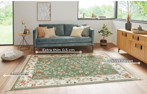 Tappeto in viscosa verde e crema 95x140 cm Oriental - Nouristan