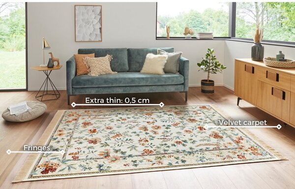 Tappeto in viscosa crema 95x140 cm Oriental Flowers - Nouristan