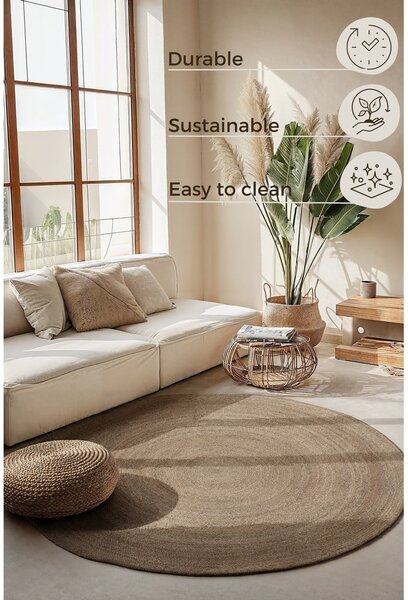 Tappeto rotondo greige in iuta reversibile ø 140 cm Braided – Hanse Home