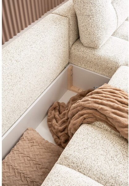 Divano angolare componibile color crema allungabile/con contenitore (con penisola a destra) Lulu – Miuform