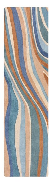 Passatoia blu in lana tessuta a mano 60x230 cm Abstract Flow - Flair Rugs