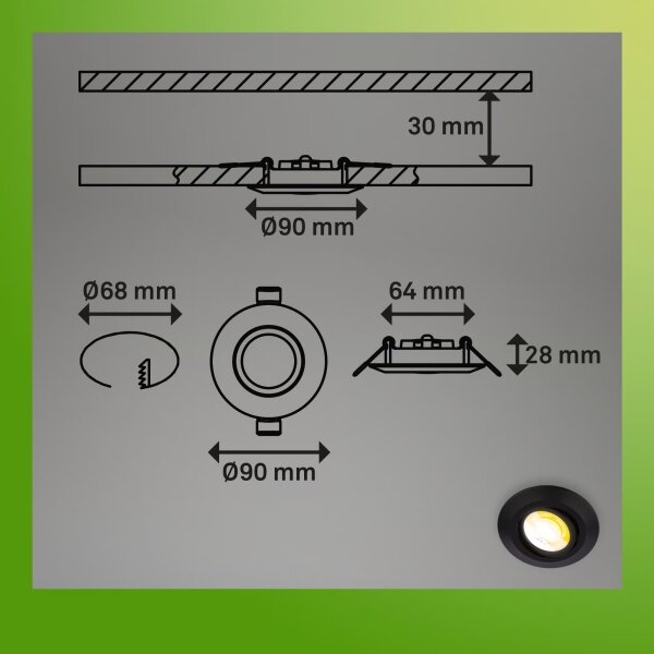 Briloner 7586035 - set di 3 faretti LED da incasso per bagno KLIRA LED/4,9W/230V IP23, nero
