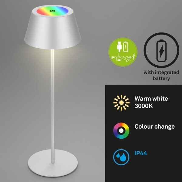 Brilo - Lampada da tavolo LED RGB ricaricabile a sfioramento KIKI LED/2,6W/5V IP44 2600 mAh argento