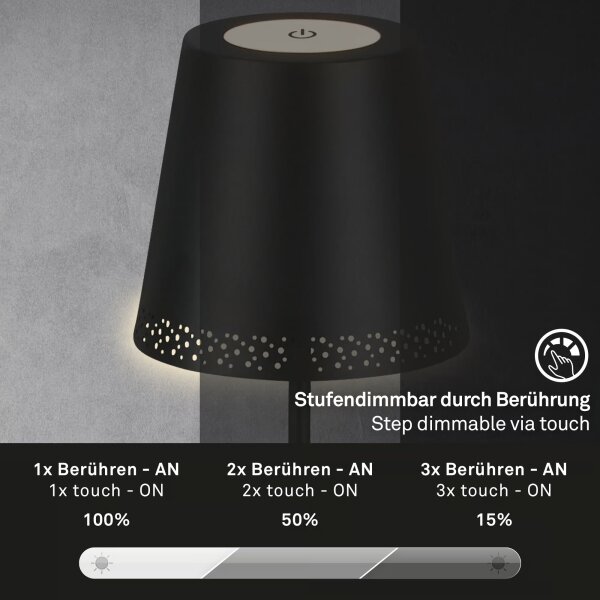 Briloner 1438015 - Lampada da terra LED dimmerabile KIKI 4,3W/5V IP44 2600 mAh nera